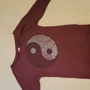 Women's Divided size 2 3/4 length sleeve sequin burgundy shirt